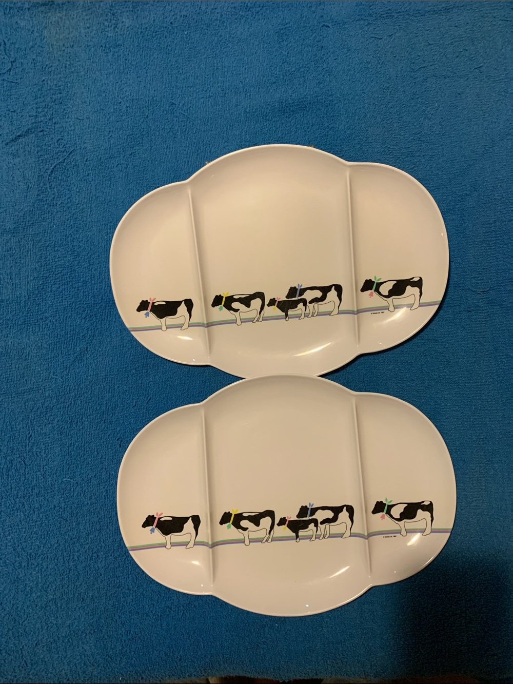 Vintage Rare Oneida Divided Platters  Country Cow Design
